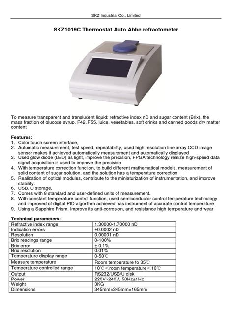 SKZ1019C Thermostat Auto Abbe Refractometer: Features 